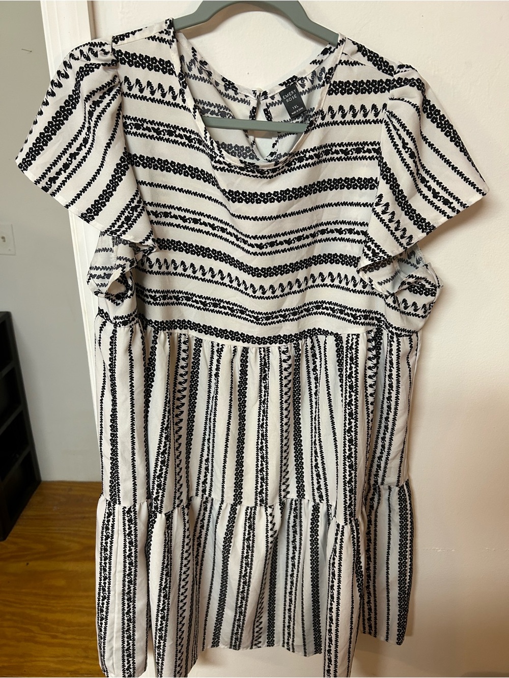 Black and White Striped Ruffle Sleeve Midi Dress